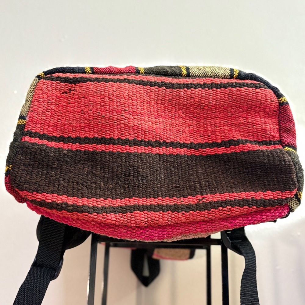 Colourful Woven Striped Backpack Front Pocket Rainbow Wiphala Made in Andes SA - Picture 9 of 16
